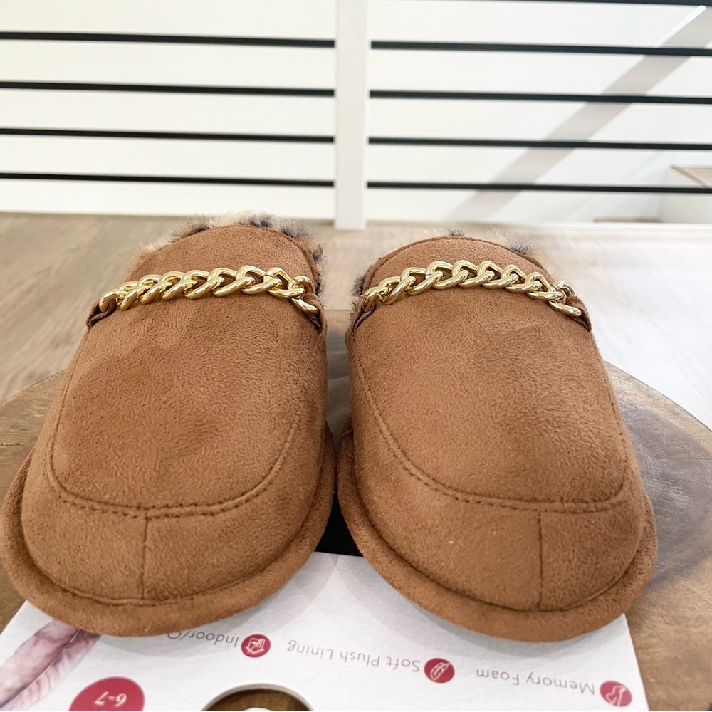 S M L NWT Jessica Simpson brown and gold fuzzy slippers with cheetah print - Picture 8 of 13